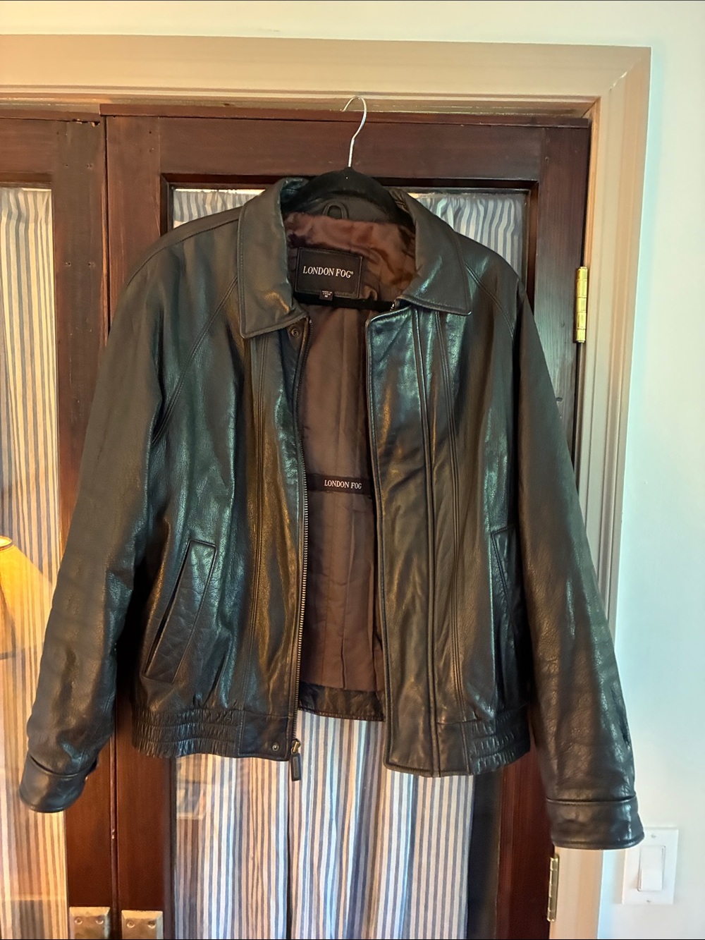 London Fog Black Leather Bomber Jacket